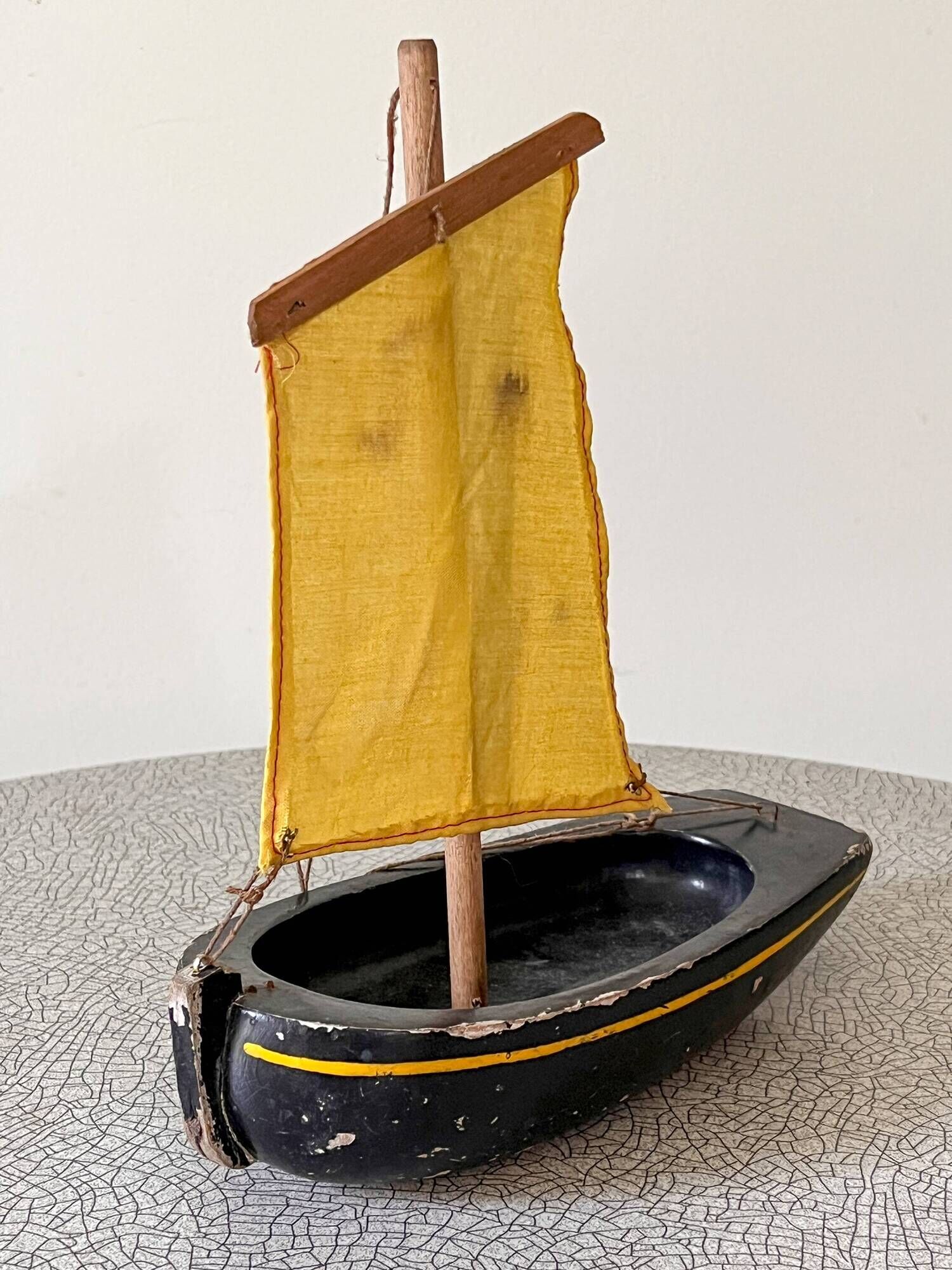 Wooden pond sailboat, The Misainier by the brand Tirot, vintage toy.