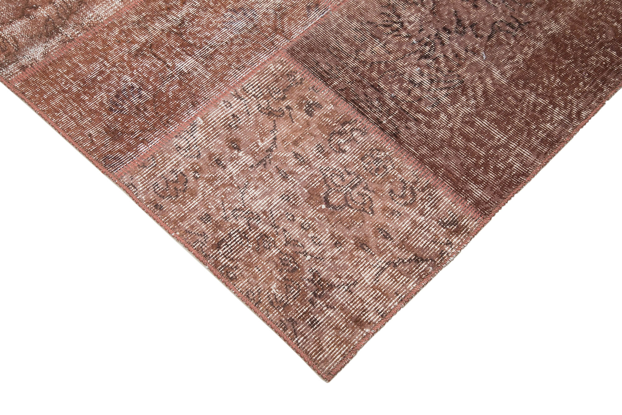 Handwoven Oriental Overdyed 198 cm x 300 cm Brown Patchwork Carpet