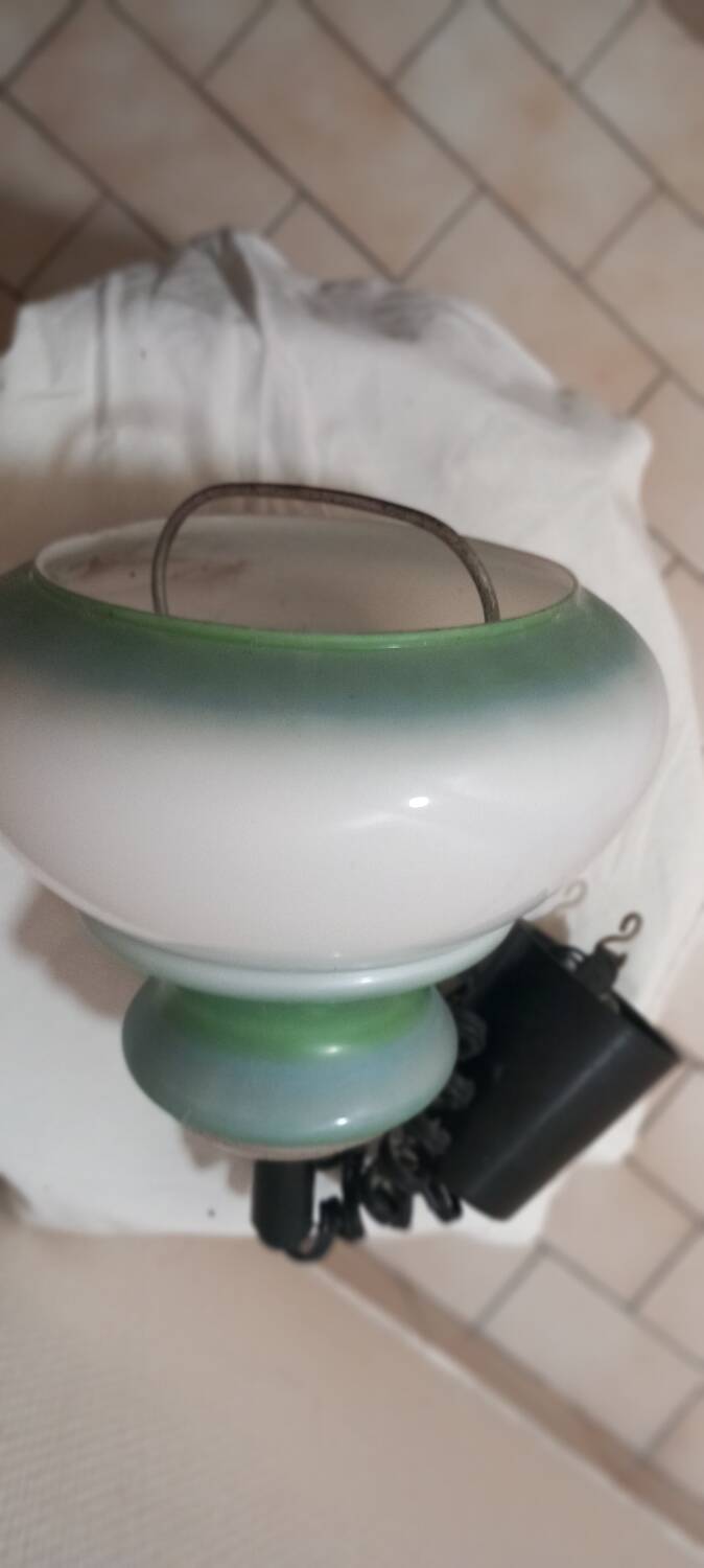 Vintage white and green opaline pendant light