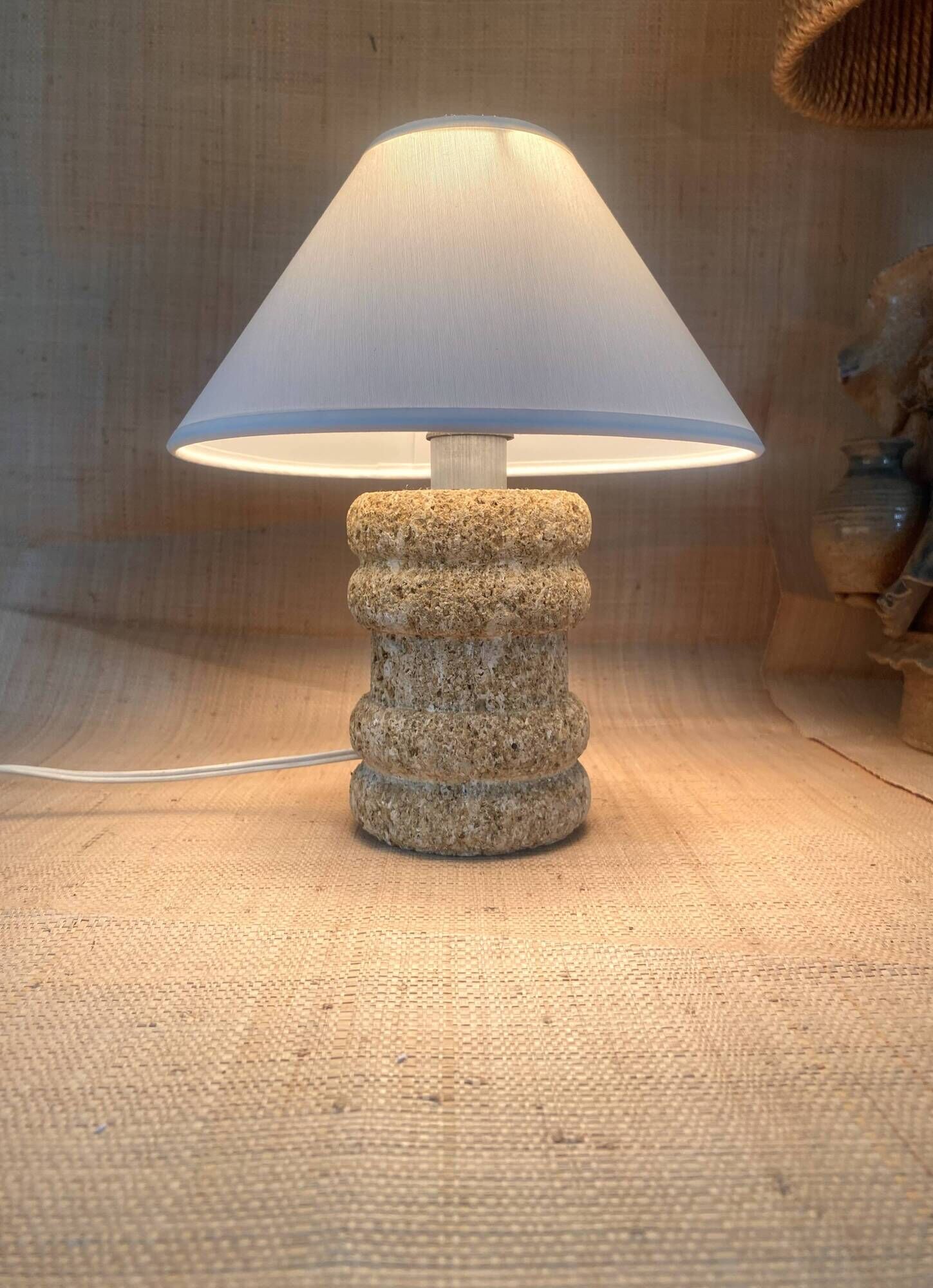 Lampe pierre annees 70 et l’abat-jour coton