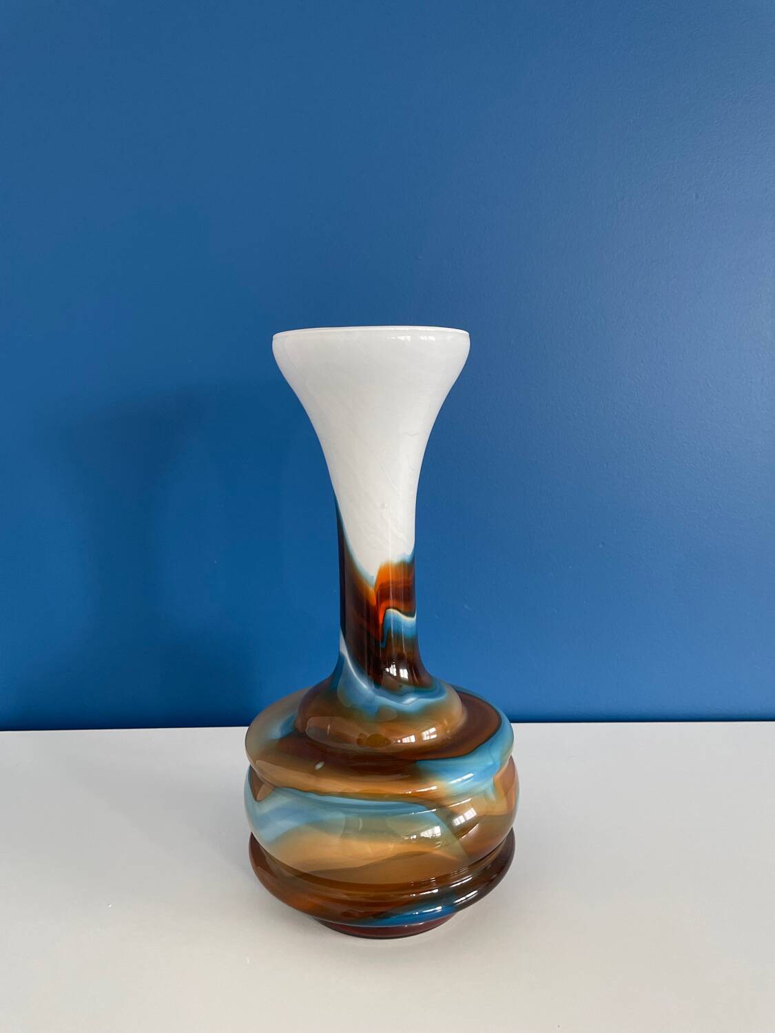 Vintage blue and brown opaline vase