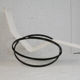 Chaise longue à bascule de Roger Lecal, modèle Jetstar, acier laqué marron et toile, France, 1975