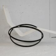 Roger Lecal rocking long chair, Jetstar model, brown lask and canvas, France, 1975