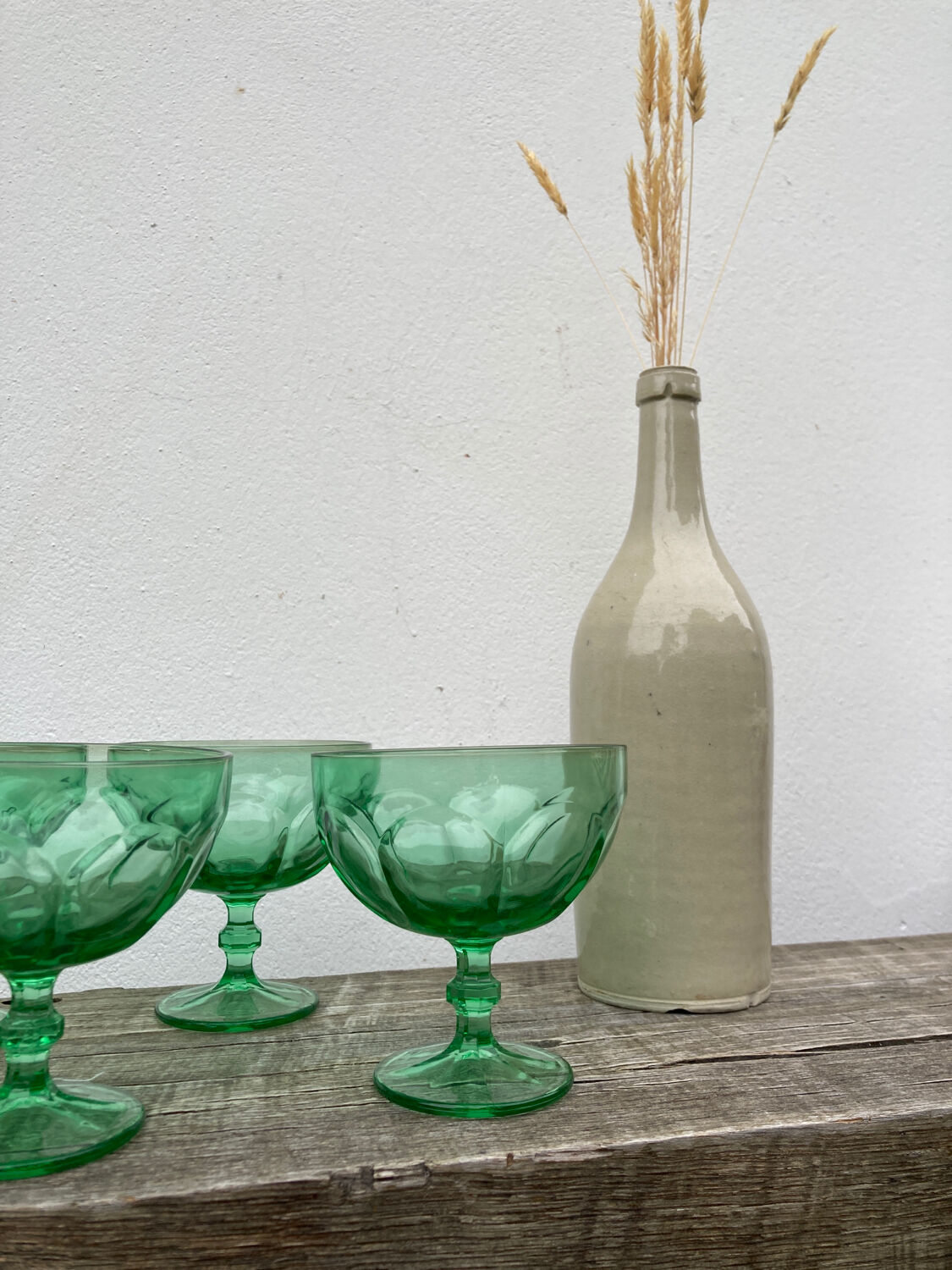6 ice cups or stemware in vintage green glass