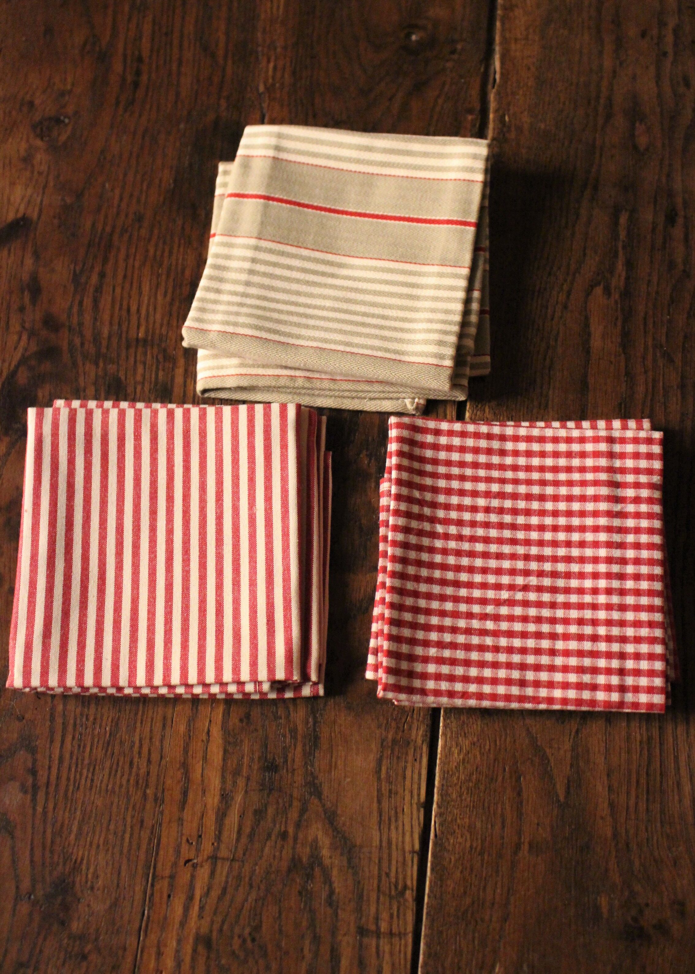 Lot 6 napkins cotton stripes mattress vichy red beige creation
