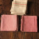 Lot 6 napkins cotton stripes mattress vichy red beige creation
