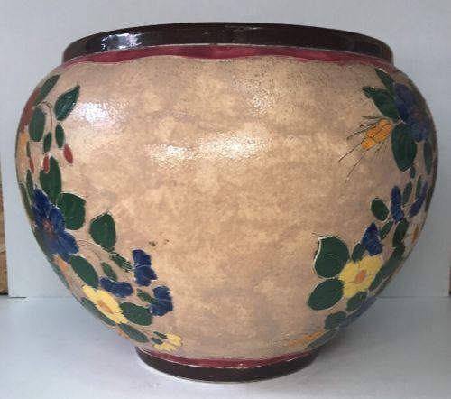 Cache pot floral decoration signed J. Massier Vallauris vintage