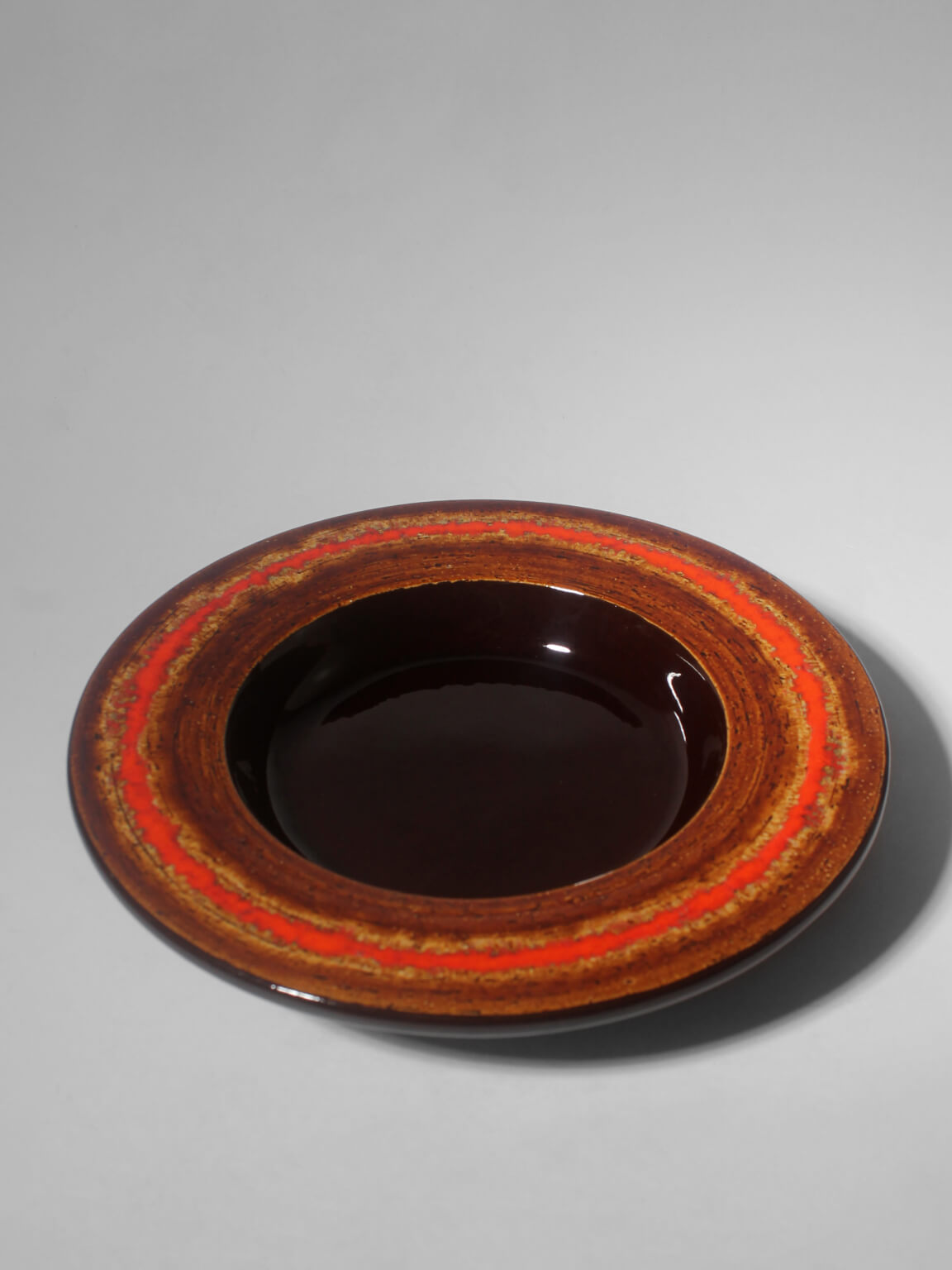 Orange Rimmed Ethnic Stoneware Plate From Gabriel, 1960s