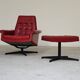 Red Faux Leather Swivel Chair and Footrest by Up Zavody 1970