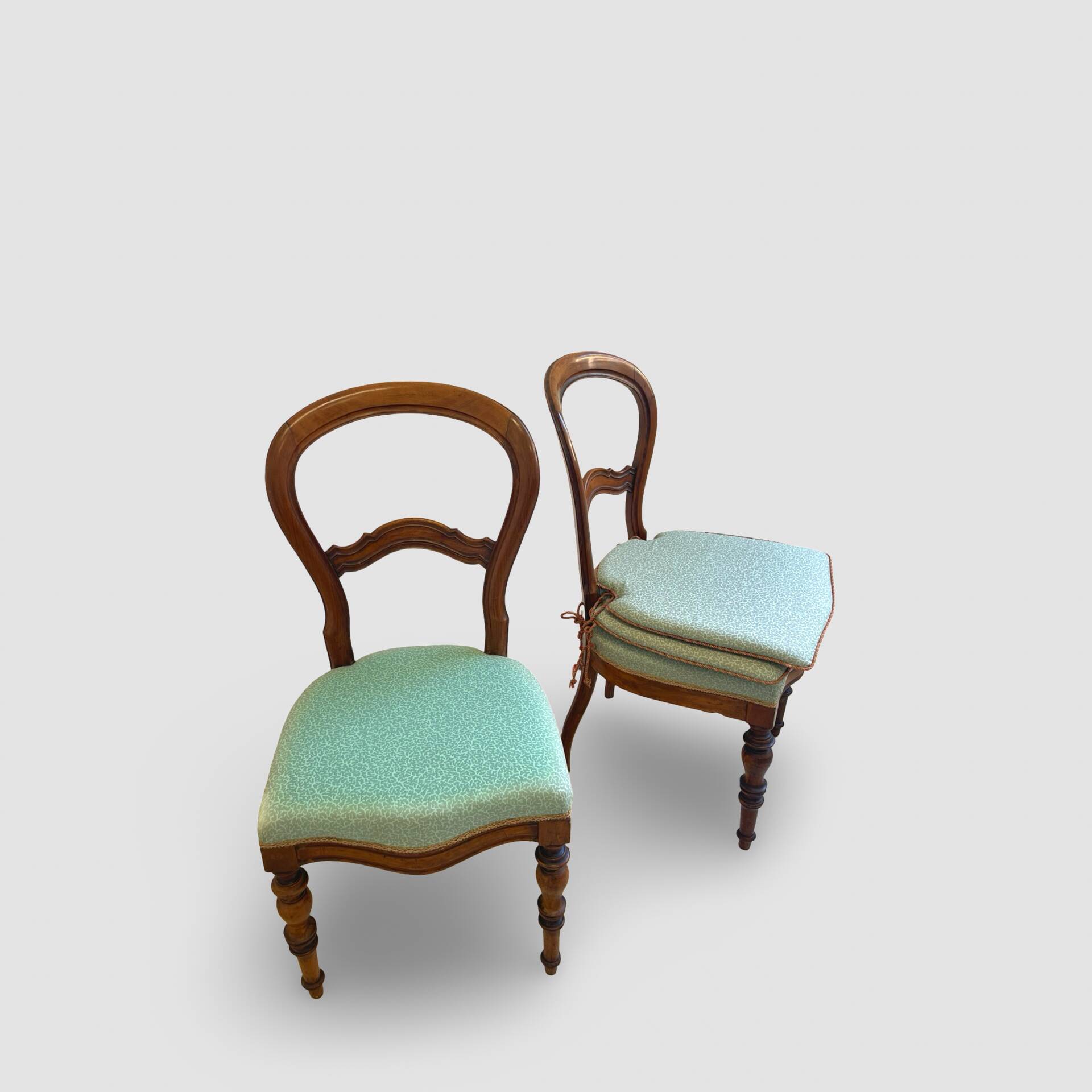 Antique Victorian era ballon back chairs and stool