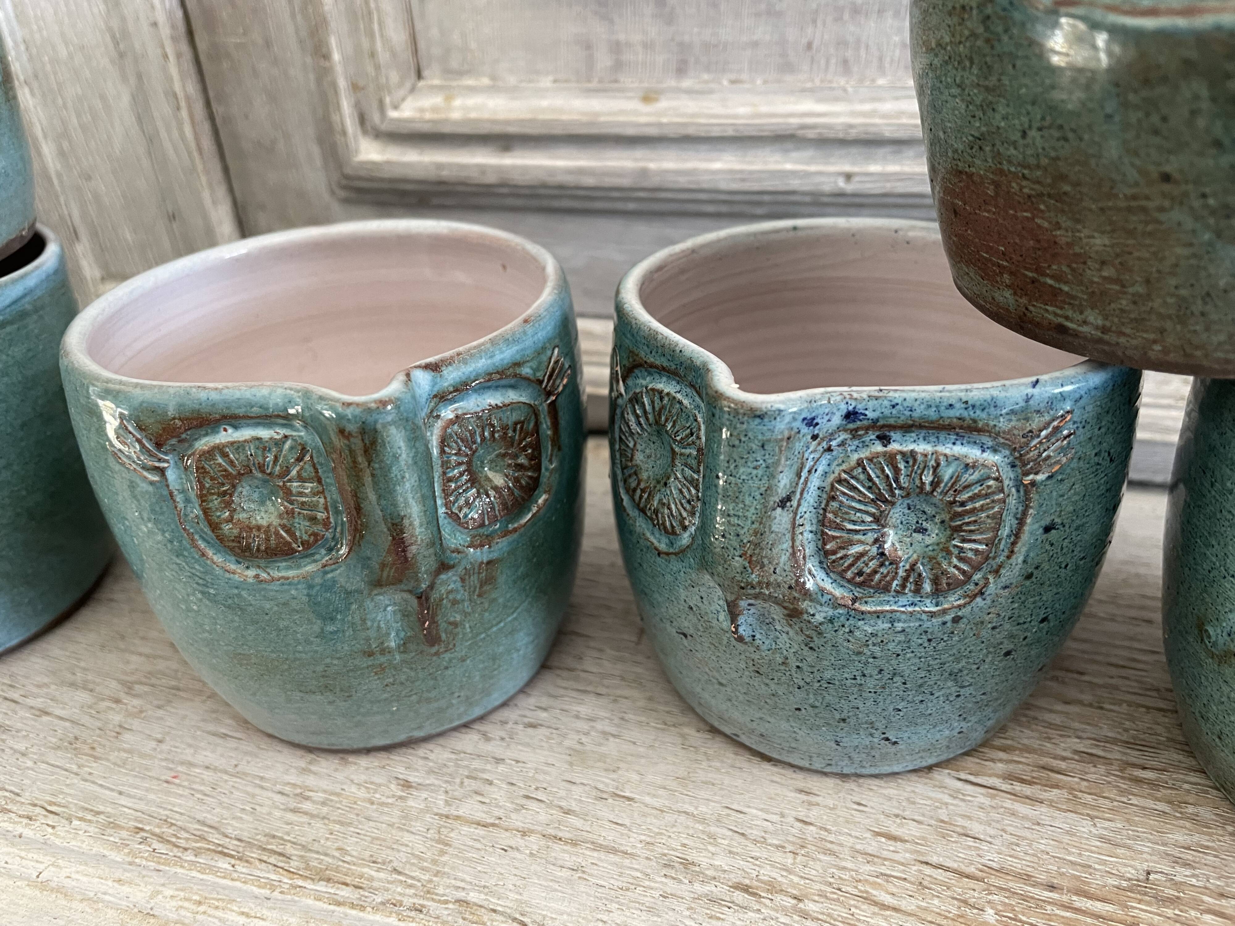 Set 6 vintage ceramic owl mugs