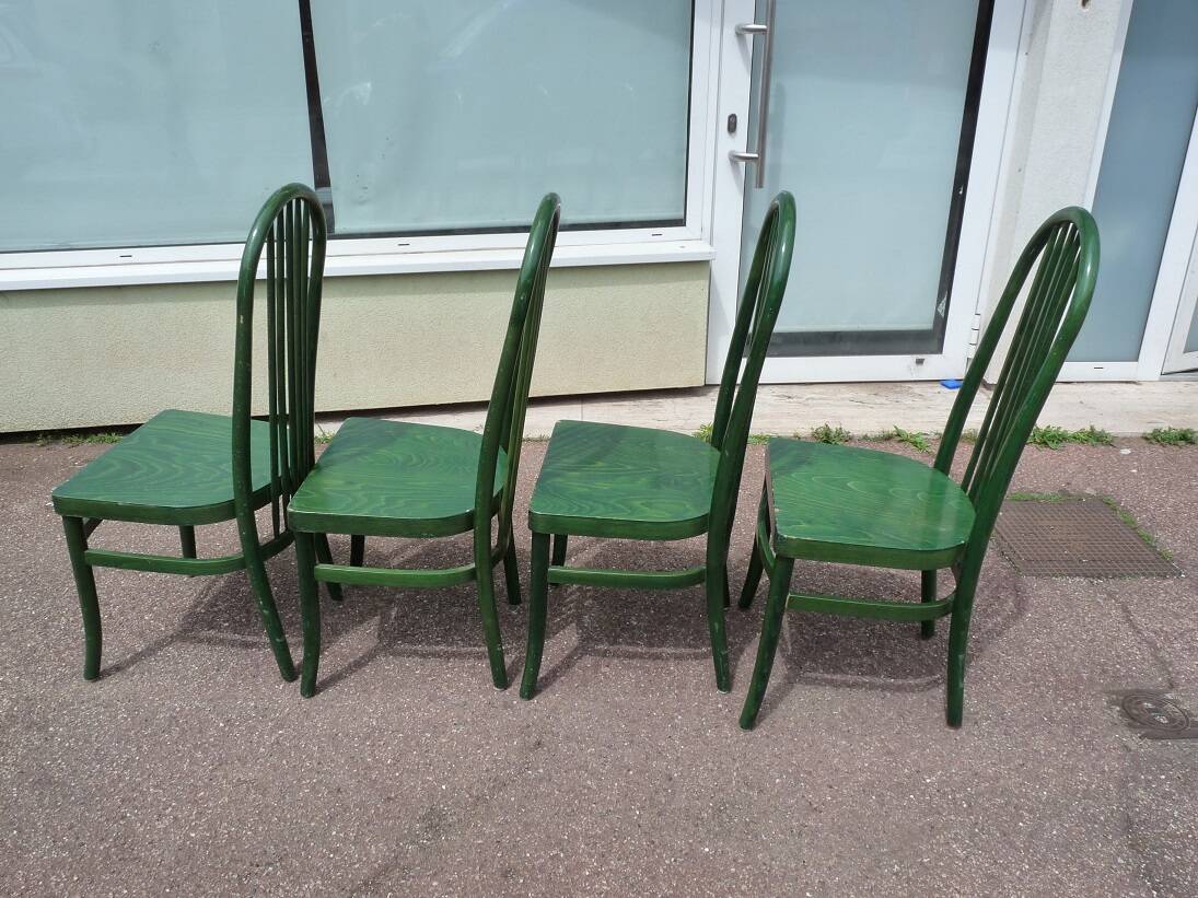 Set of 4 vintage Baumann Eden bistro chairs in green wood