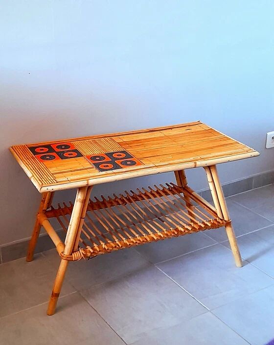 Audoux Minet / Capron 1950 rattan coffee table