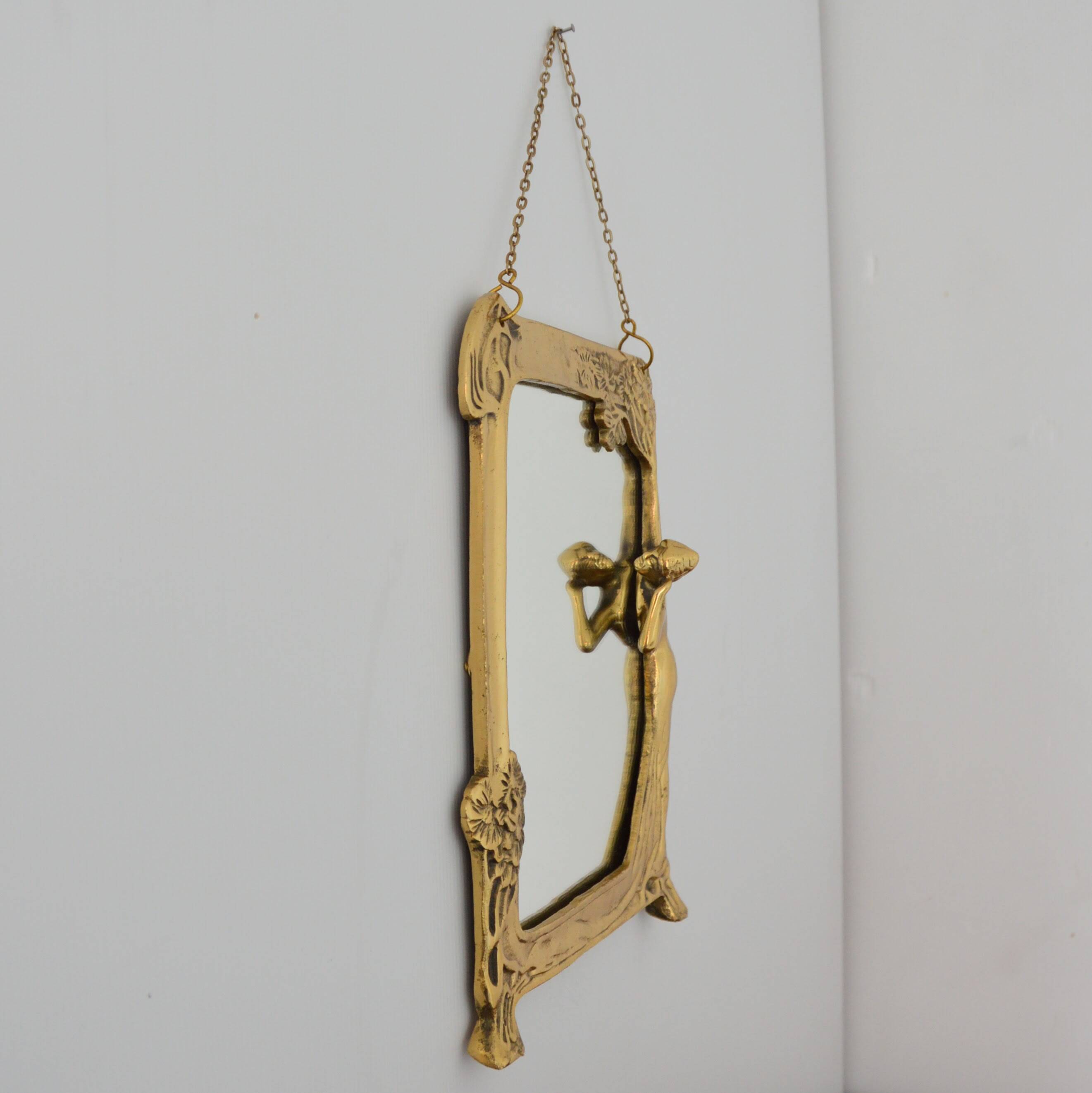 Vintage Art Nouveau Gilded Brass Wall Mirror