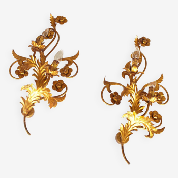 Large pair of gilt flower Italian sconces by Biasca