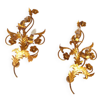Large pair of gilt flower Italian sconces by Biasca