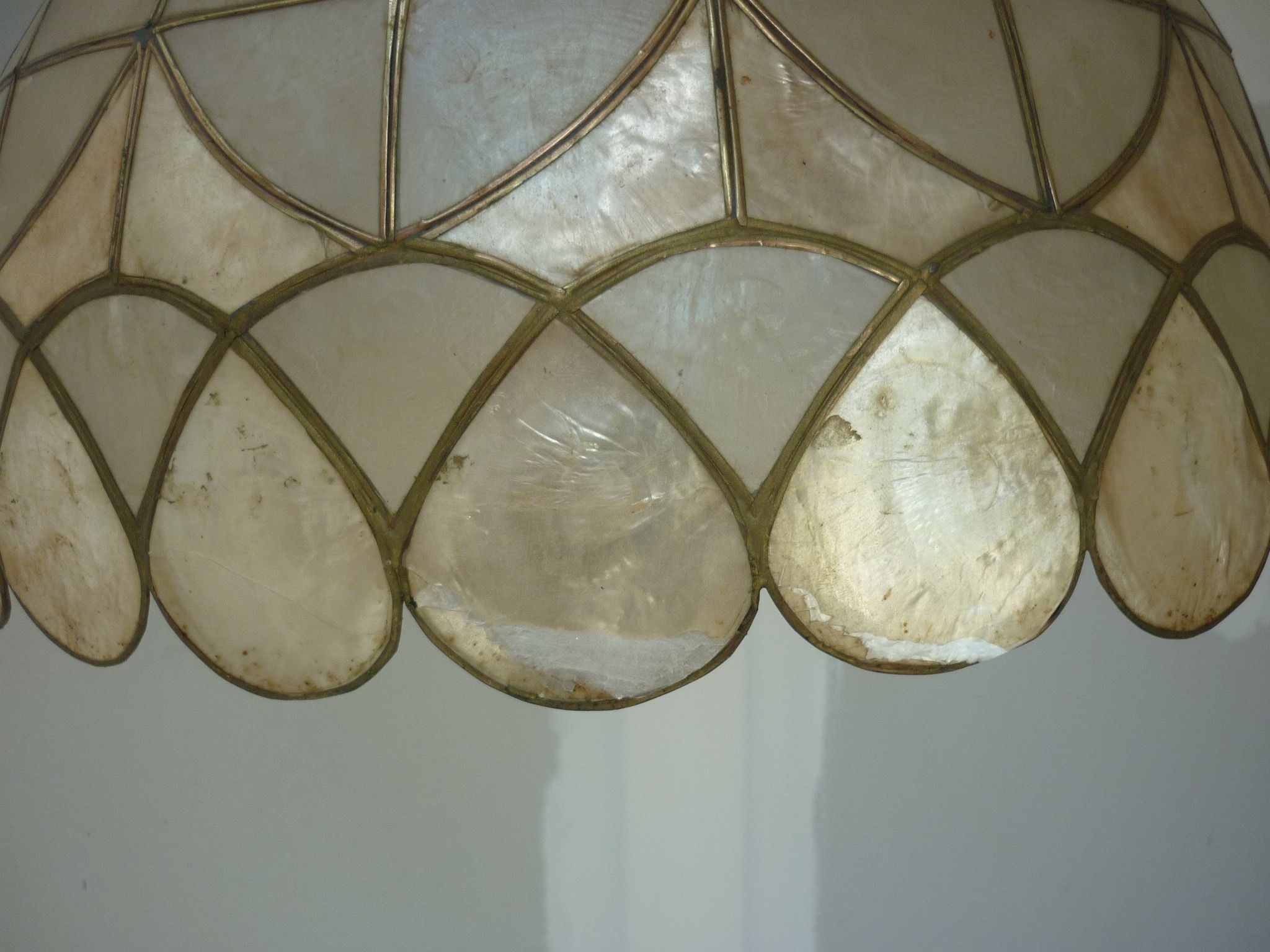 Ceiling light suspension in mother-of-pearl and wood Ø 40 cm