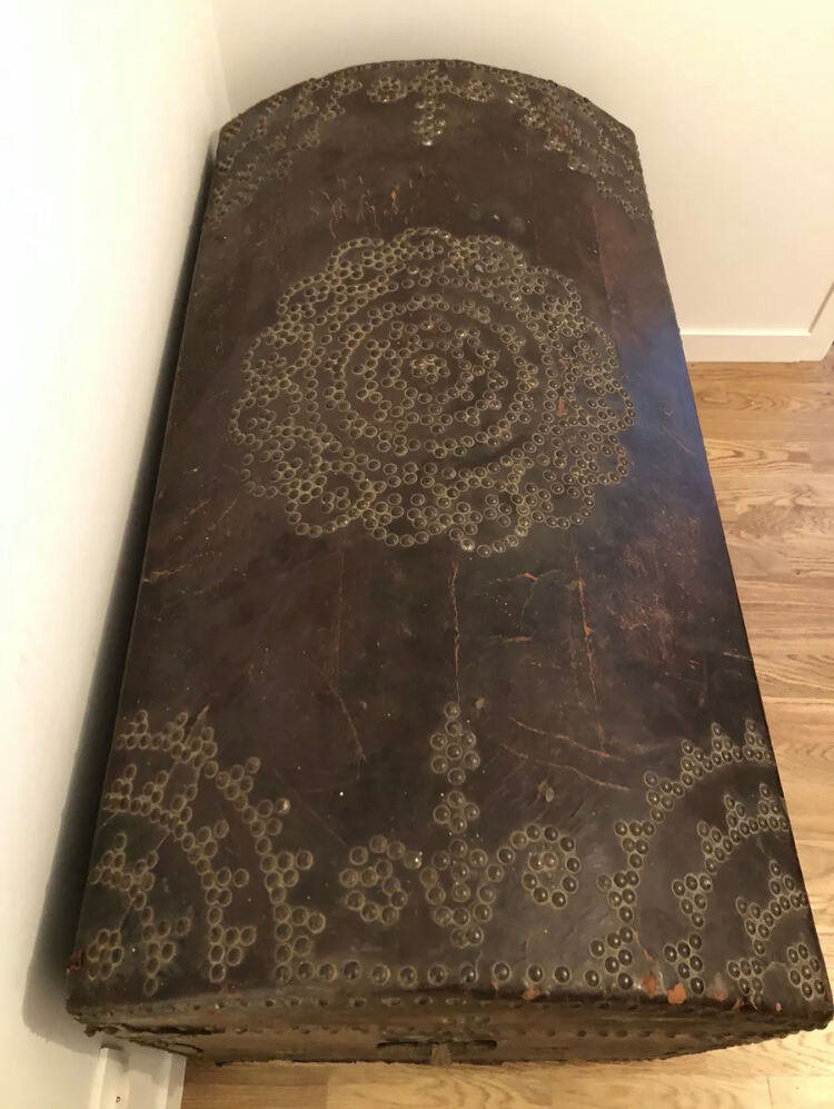 Old 18th century case in studded leather