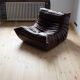 Togo armchair in dark brown shiny leather