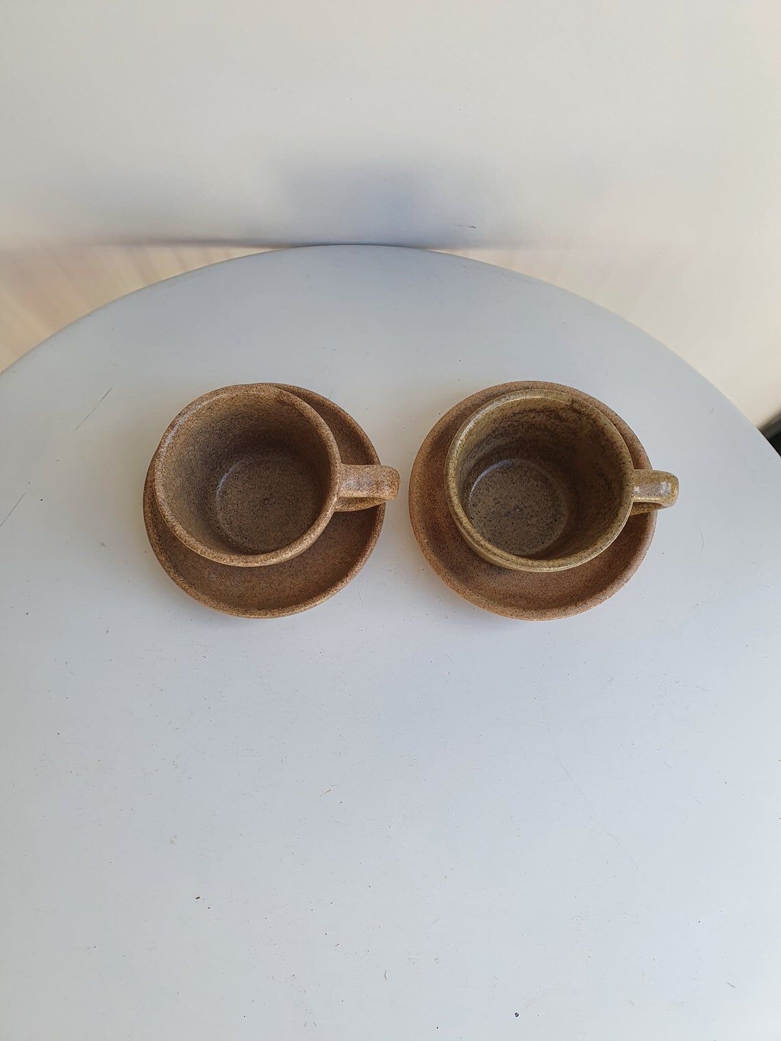 Lot of 2 cups and saucers in sandstone