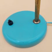 Green brass desk lamp with a goose neck on a ball joint from the 1960s.
