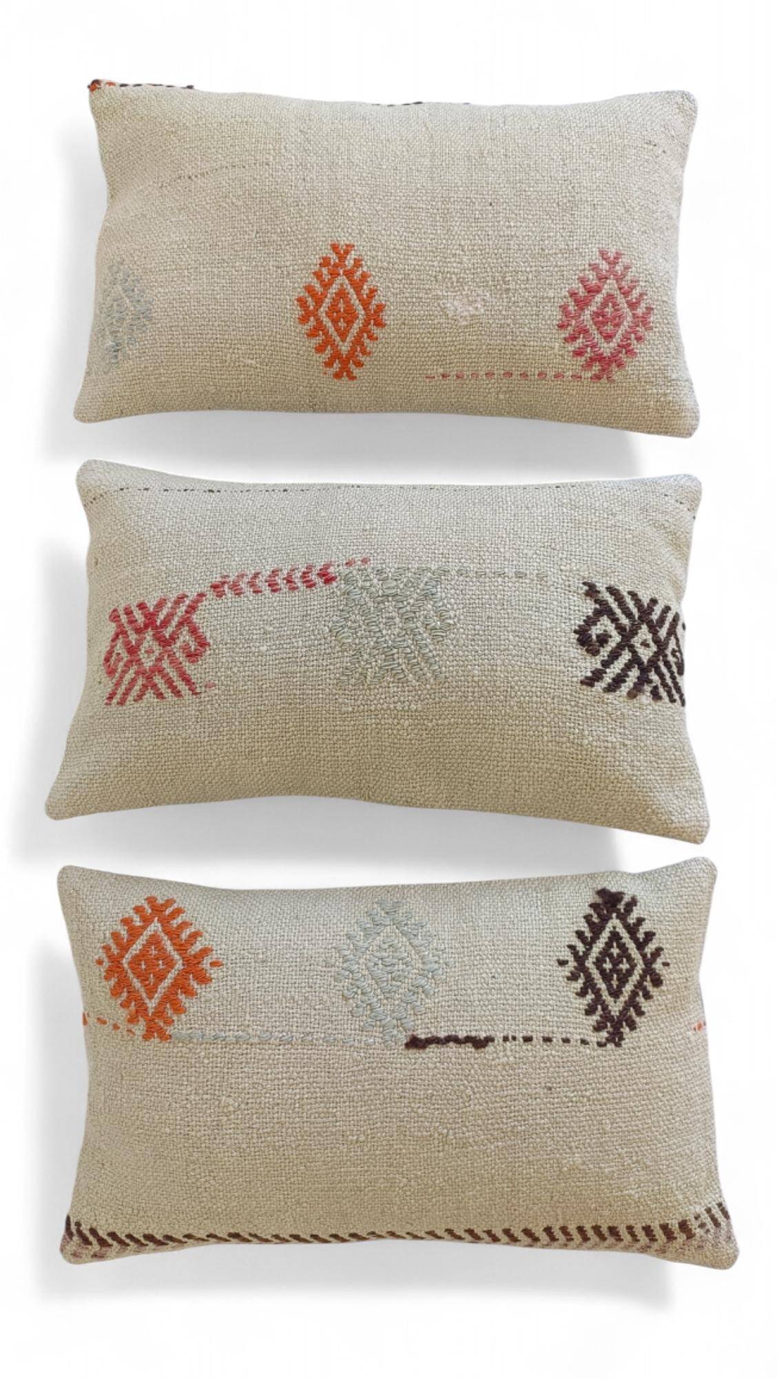 Set of Three Vintage Moorish Style Handloom Wool Kilim Pillows