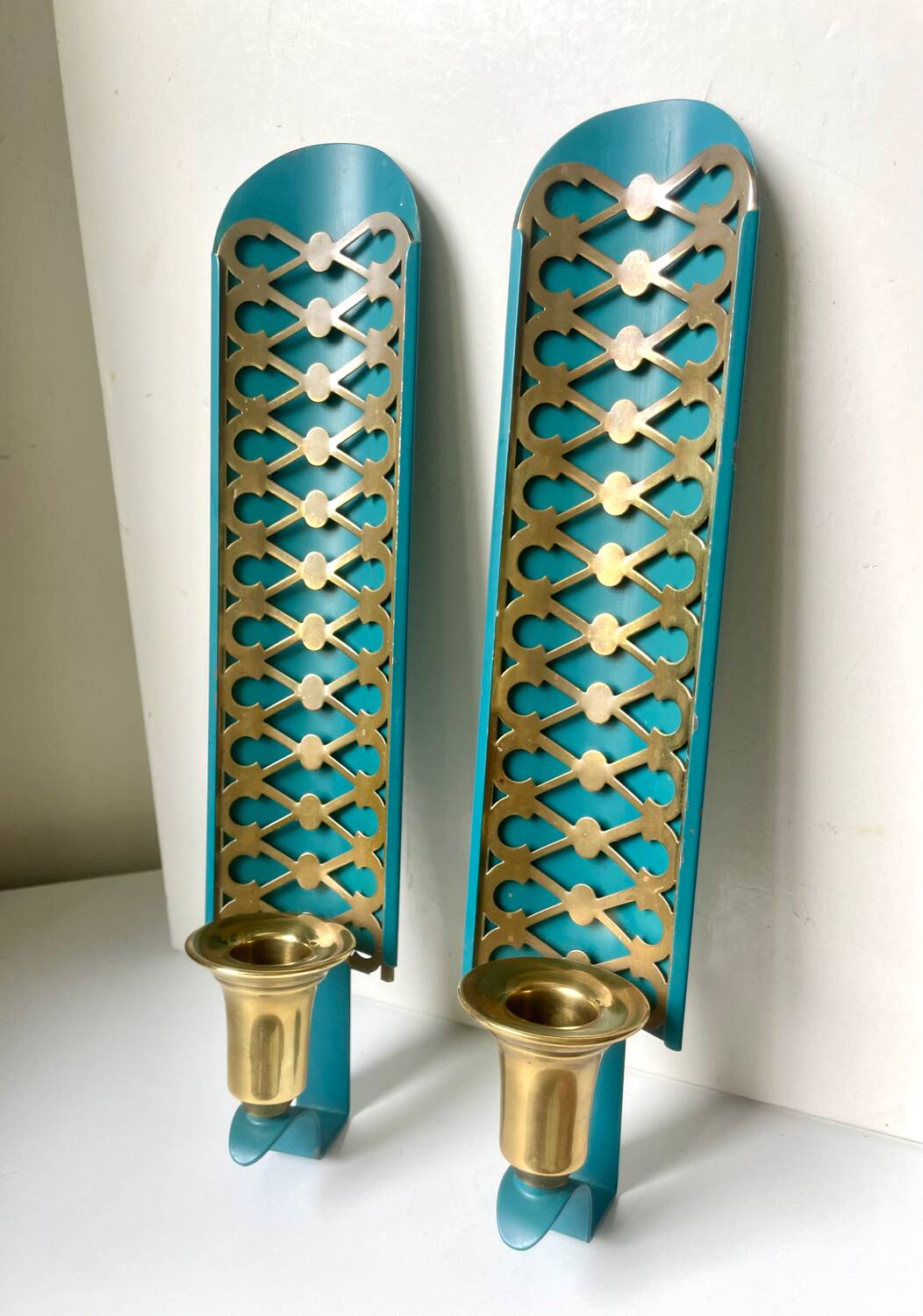 Swedish Grace Pair of Wall Candle holders Sconces in painted metal & b