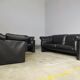 Moroso sofa set and armchairs in black leather, 1984