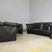 Moroso sofa set and armchairs in black leather, 1984