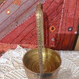 Basket planter with handle, gilded embossed copper mid 20th century
