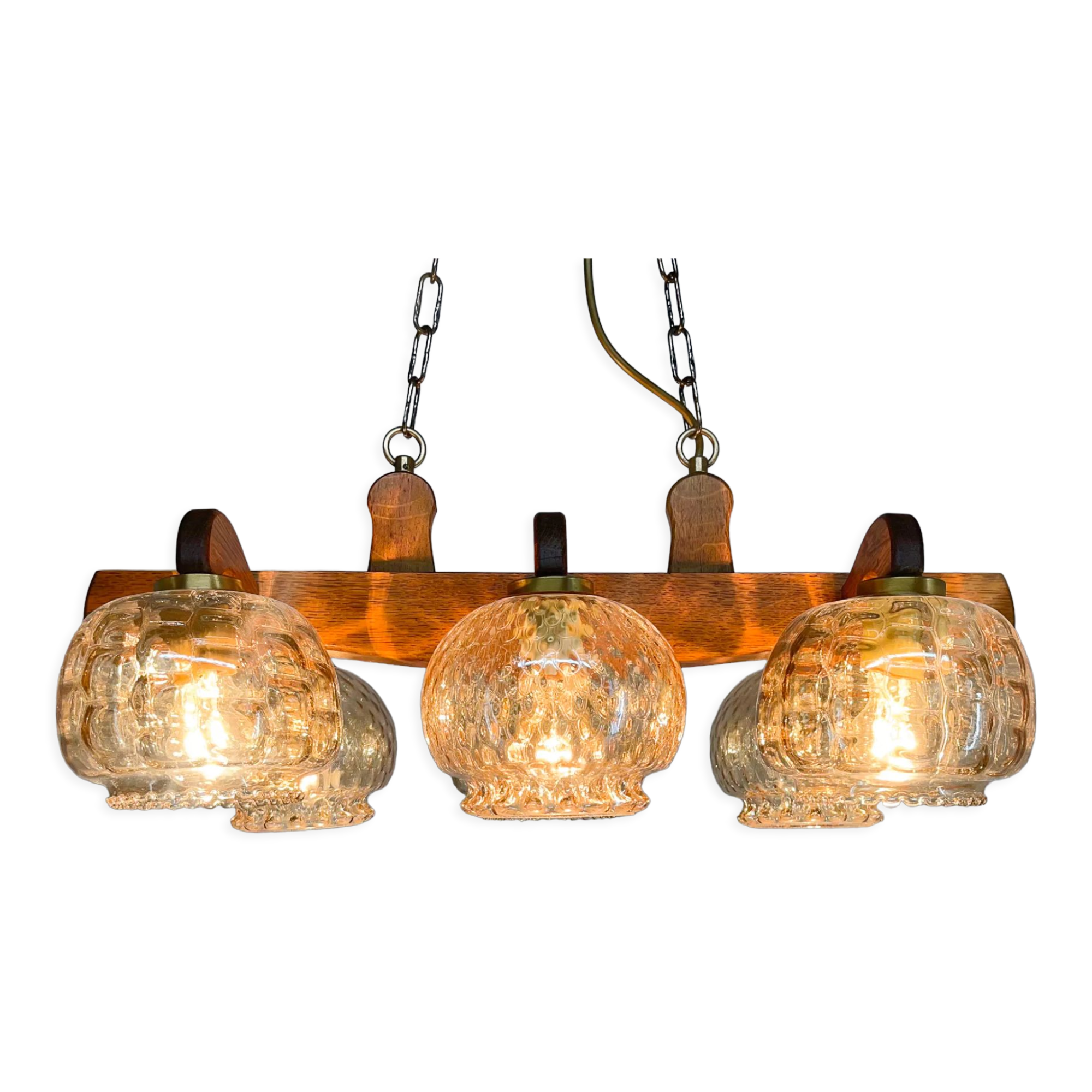 1970's wood & glass chandelier, czechoslovakia