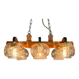 1970's wood & glass chandelier, czechoslovakia