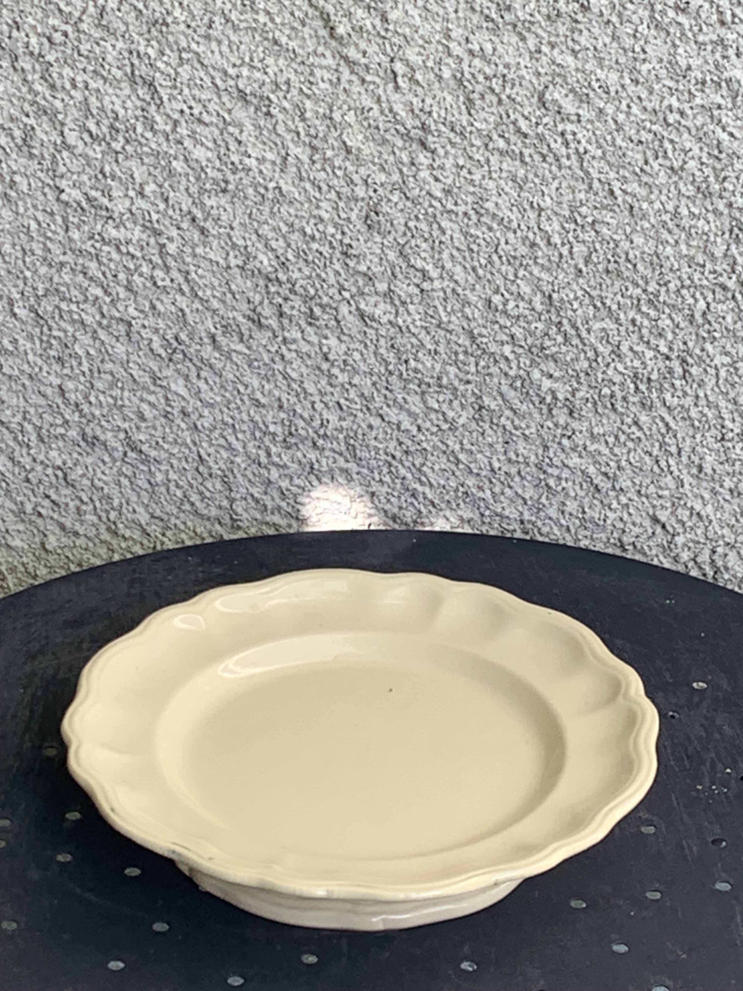 Compotier, earthenware from Longchamp France, enameled ceramic, slip, ecru, old