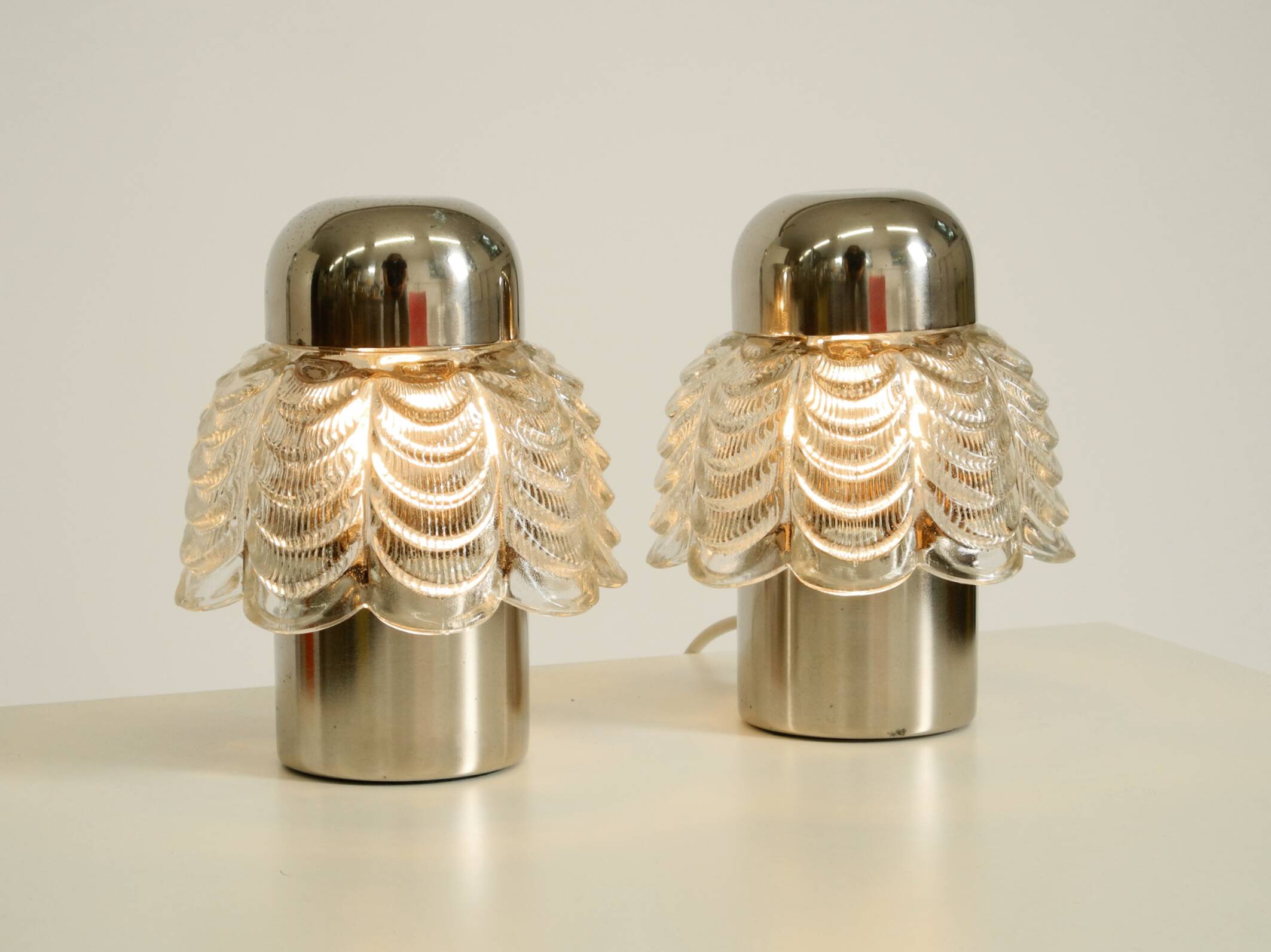 Two large, rare 1960s metal and glass table lamps by VEB Narva Leuchtenbau