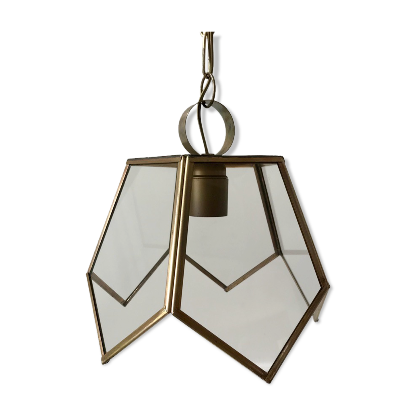 Brass pendant lamp and graphic gilded glass 60s-70s