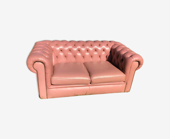 English 20th leather chesterfield sofa 2 seater ladies pink | Selency