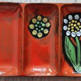 Vintage ceramic dish with 3 compartments and flower decor