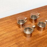 Vintage tea glasses RDA from East Germany by MUQ, Metallwarenfabrik Union Quedlinburg, set of 4.
