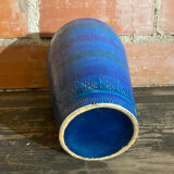 Antique ALDO LONDI vase for Bitossi, Chiseled Ceramic, Blue, Rimini Series