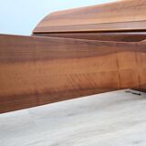 Italian 1970s Curved Walnut Bed Frame with Storage Headboard