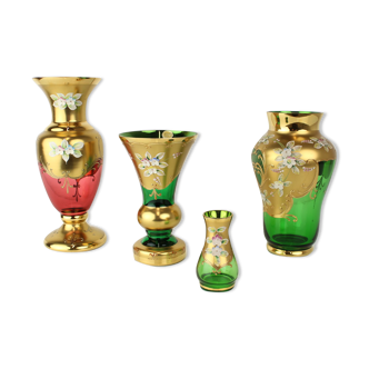 Bohemia glass vase, high enamel,gold,1950s, czechoslovakia