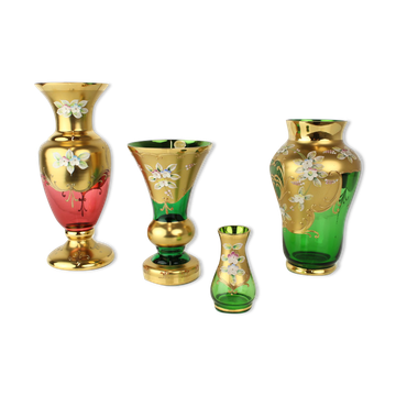 Vase en verre de bohême, émail élevé, or, années 1950, tchécoslovaquie