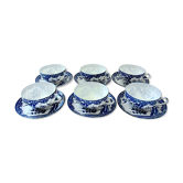 Suite of six cups and their white-blue porcelain undercups from Japan