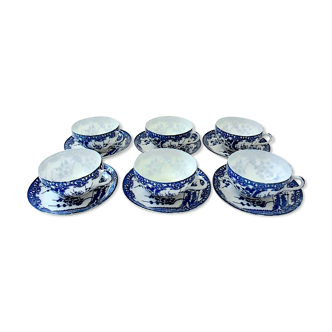 Suite of six cups and their white-blue porcelain undercups from Japan