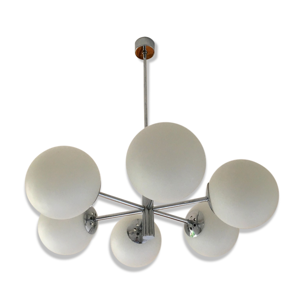 Lustre vintage années 70 chrome et opalines Selency