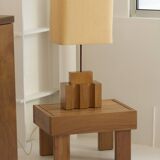 Maison Regain lamp in solid elm and its original lampshade Circa 1980