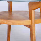 Mid-century small round table, jitona sobeslav, oak, glass, czechia, 1950s