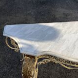 Half-moon console in wrought iron and marble