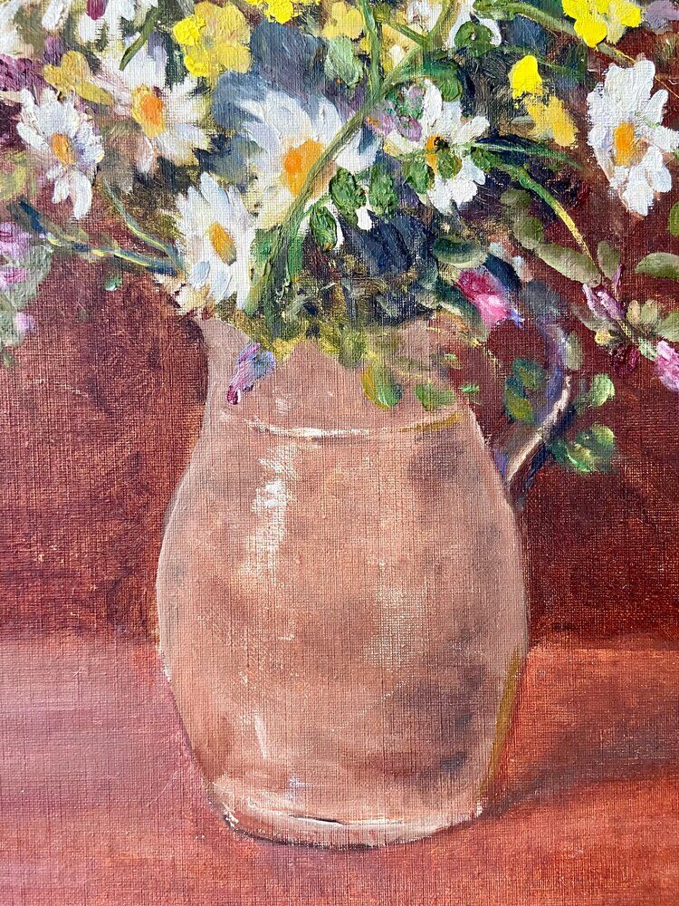 Framed floral oil painting