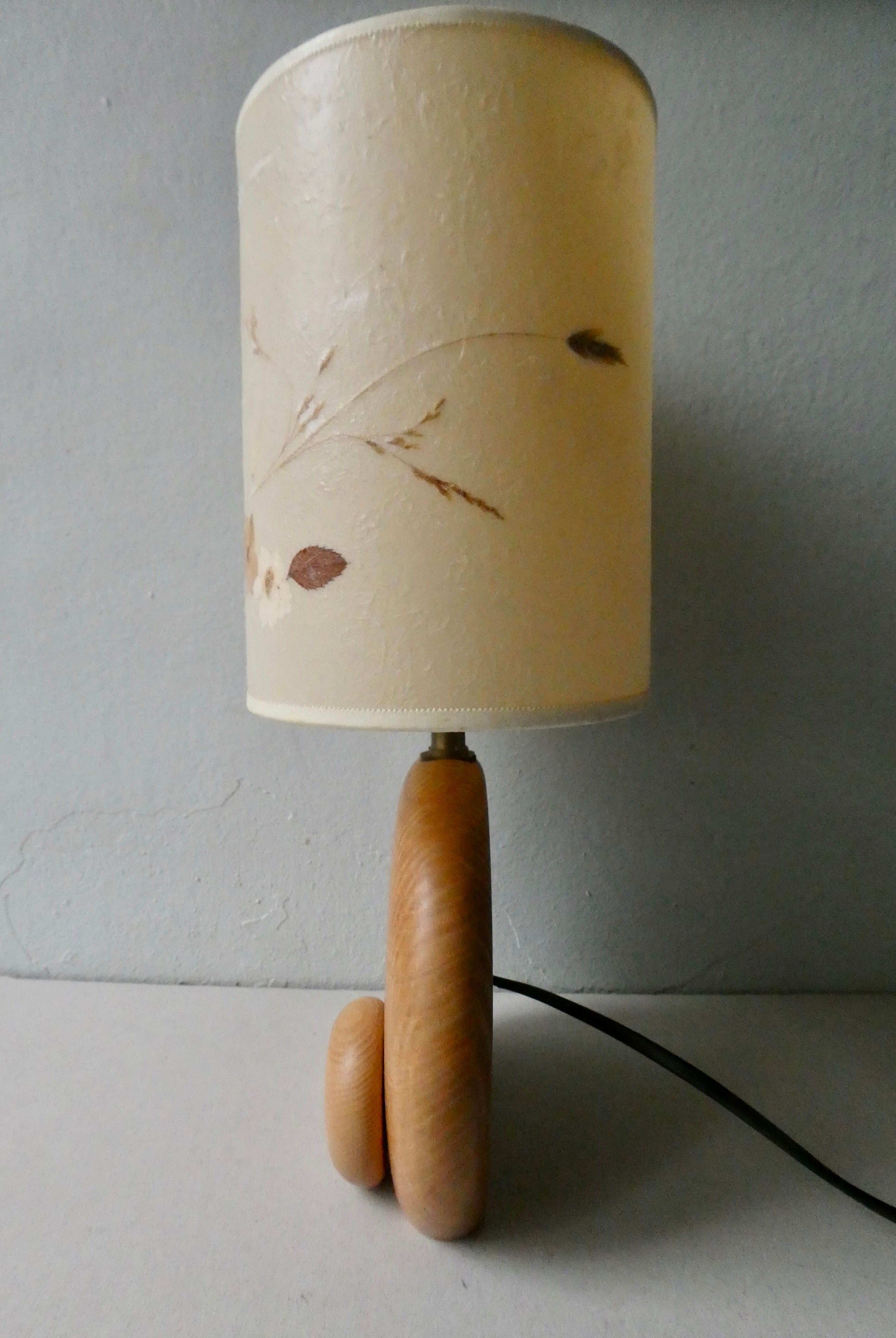 Wooden lamp with its herbarium lampshade from the 70s